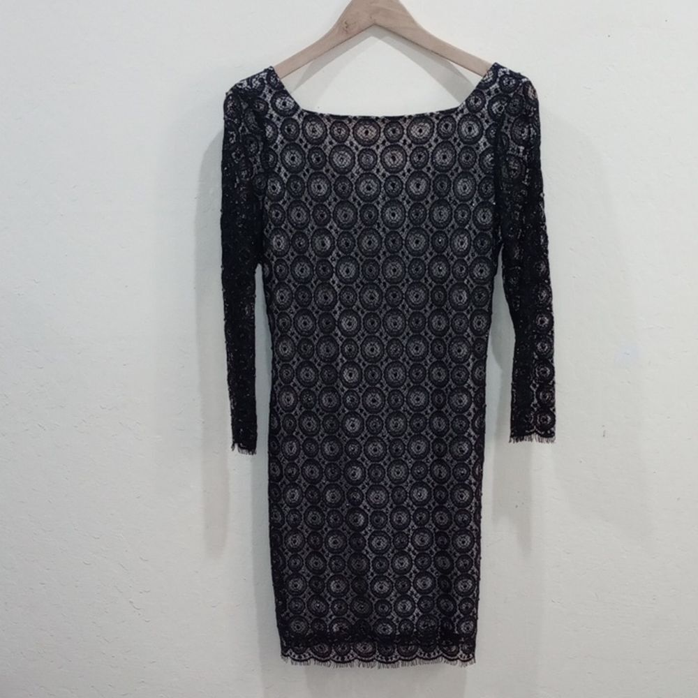 Diane von Furstenberg Zarah Black Lace Pattern Beaded Cocktail Dress, Size 8